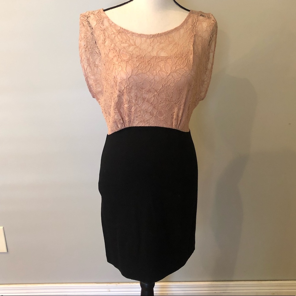 French Connection Pink Lace And Black Skirt Dress - Picture 1 of 4